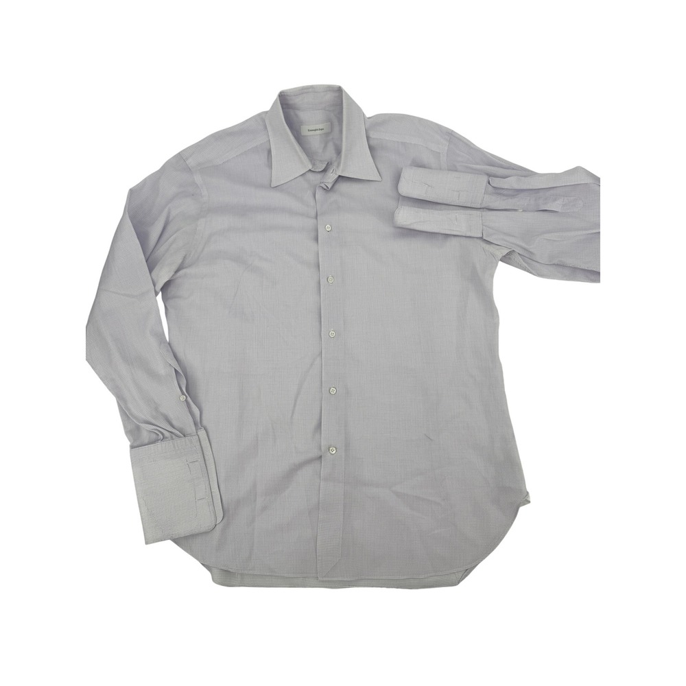 Ermenegildo Zegna French Cuff Dress Shirt Mens 16 41 Purple Micro Check Luxury